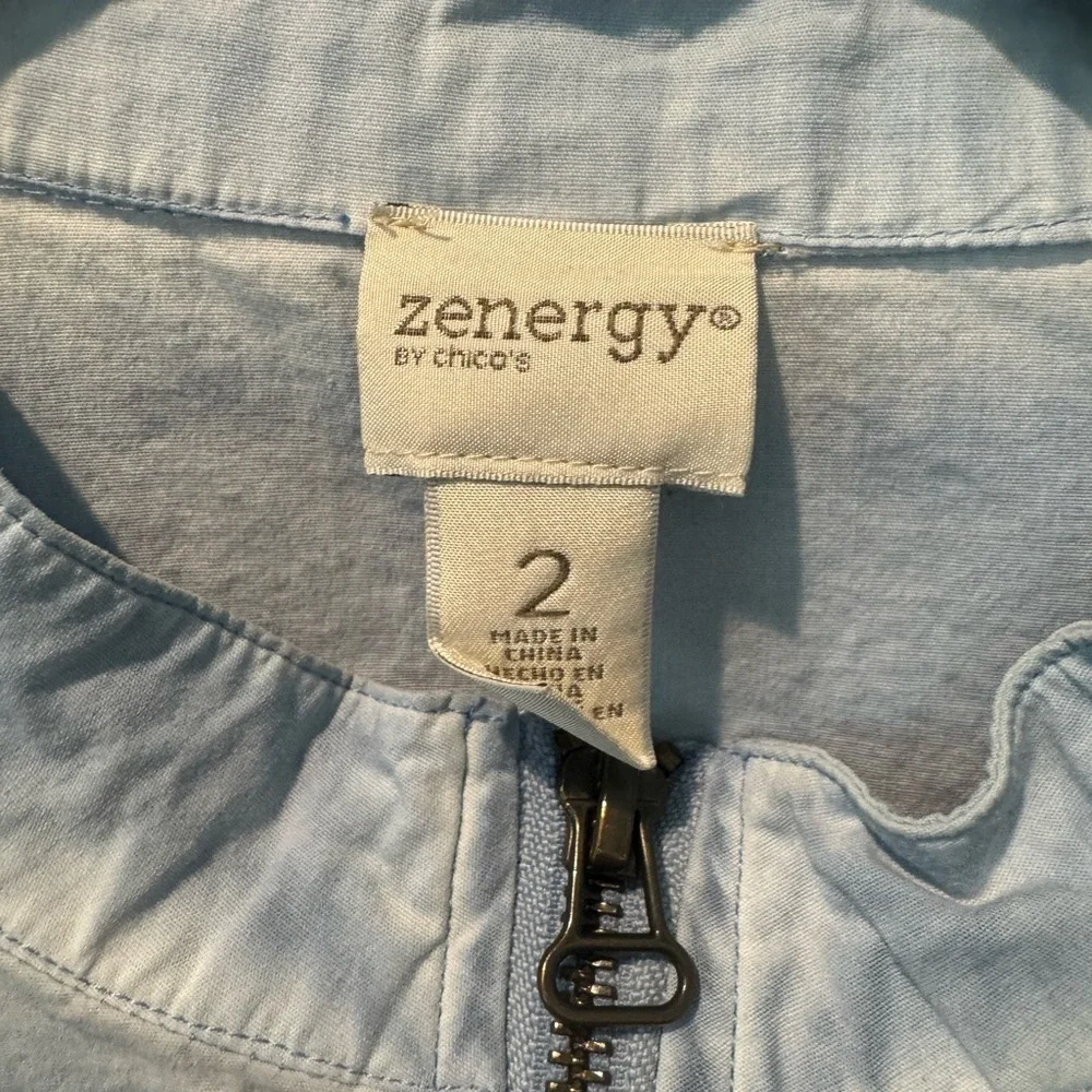 Zenergy by Chico's Garment-dyed lace-up jacket 3/4 Sleeve Sky Blue Size 2